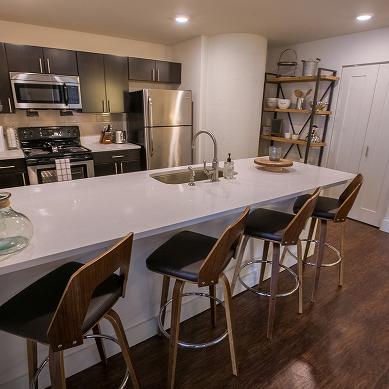 Large kitchen island with bar seating