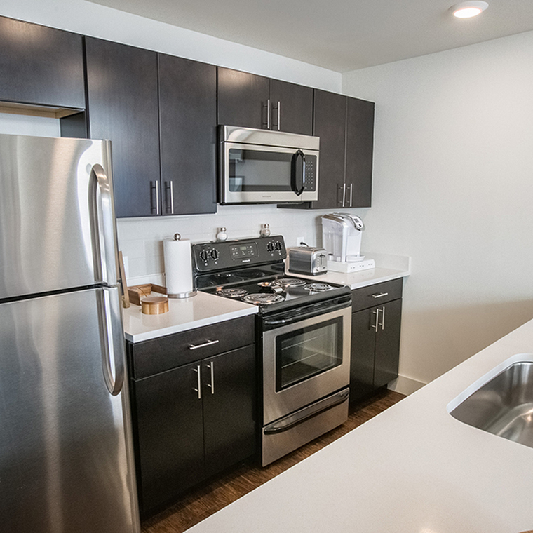 Kitchen with stainless steel appliances